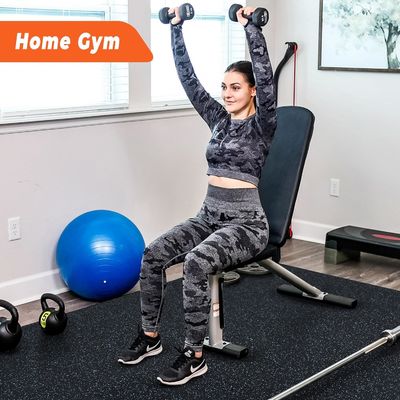 Super 0.4 Inch Rubber Gymnasium Flooring For Home Gym, 6 Tiles Gym Floor Mat With Heavy Duty Rubber Top In 24sqft