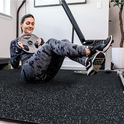 E-PURCHASING 0.56 Inch Thick Exercise Equipment Mats 6 Tiles EVA Foam Mats with Rubber Top Interlocking Rubber Floor