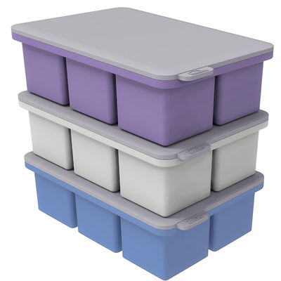 Large Size Silicone Ice Cube Molds With Leak Proof Removable Lid Square Ice Cube Tray And BPA Free For Cocktail Whiskey