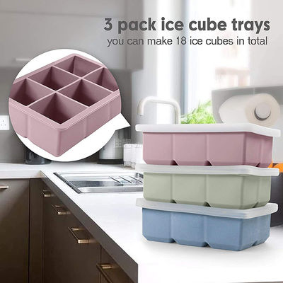 Silicone Ice Cube Trays 3 Pack With Leak Proof Removable Lid BPA Free For Cocktail Whiskey Stackable Flexible Ice